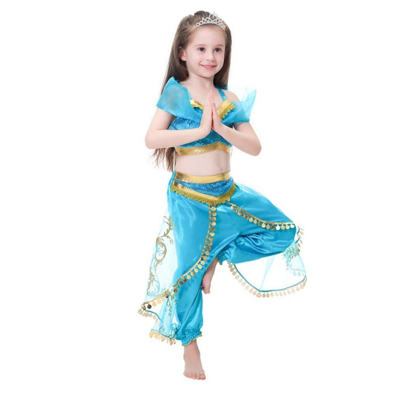 DH Gorgeous Girls Princess Jasmine Fancy Costume Dress & Pants for Little Girls 5-6 Years - Image 4
